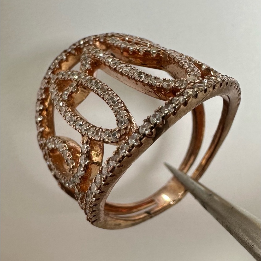 Rose Gold Openwork Pavé Crystal Ring - Women Jewelry
